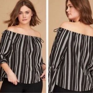 Lane Bryant Off The Shoulder Striped 3/4 Sleeve Top Size 14/16